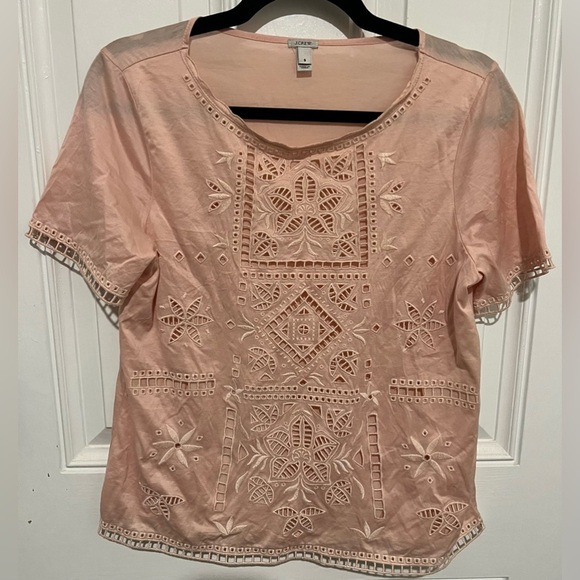 J. Crew Tops - J. Crew Pink Delicate Snowflake Pattern Short Sleeve Shirt in Size Small